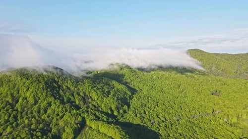 Aerial View of Verdant Mountains and Clouds