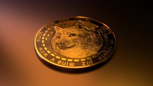 Golden Dogecoin Cryptocurrency Coin Realistic 3D Rotation Animation