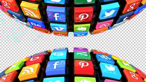 Colorful 3D Social Media Icons Spinning Loop