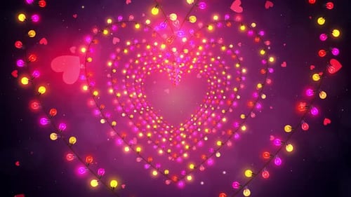 Glowing Heart String Lights Tunnel Seamless Loop Animation