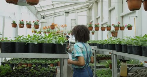 Woman and Man Using Tablet in Greenhouse
