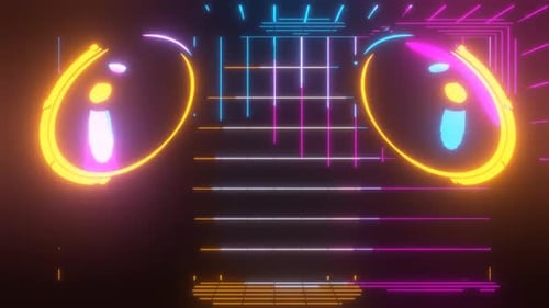 Bunt leuchtende akustische Lautsprecher. Neon 80er-Retro-Stil