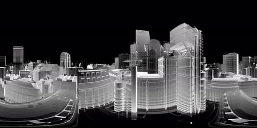 Edificios de ciudad VR 360 Wireframe