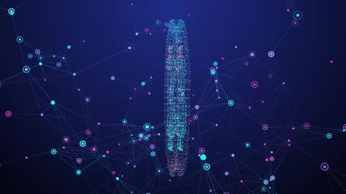 Digital Bitcoin Symbol Rotating in Futuristic Data Network