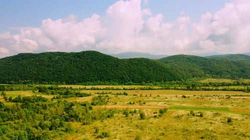 Aerial View on the Rural Landscape Blue Sky with Clouds