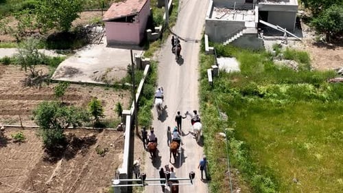 Horseback riding in Cappadocia aerial view 4 K