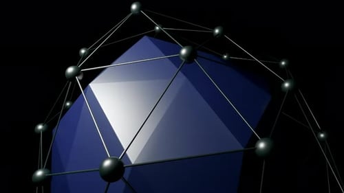 Wunderschönes abstraktes violettes polygonales 3D-Objekt mit flexiblen Seiten, umgeben von Gitter