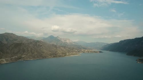 Top view of large lake in Rocky Mountains