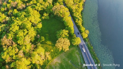 Flying Over Road and Lake