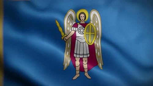 Emblematic Flag Animation with Winged Angel and Sword
