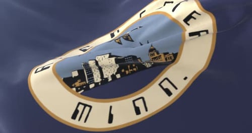 Realistic Waving City Flag Emblem of Rochester, Minnesota