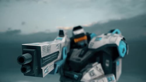 Robot With A Big Gun Shooting 4k