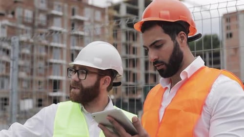 The Builder and Architect Man Are Discussing the Construction Plan of the Modern Business Center