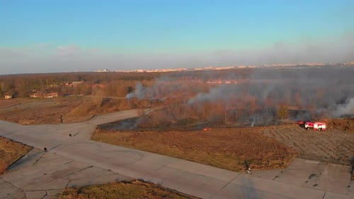 Aerial View of Grassland Fire