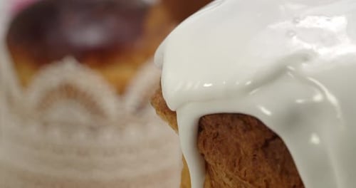 Delicious Easter Cakes with White Icing Close-Up