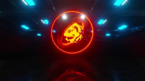 3D rendered animation of alien sci-fi reactor in dark room