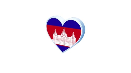 Animated 3D Heart Cambodia Flag with Angkor Wat