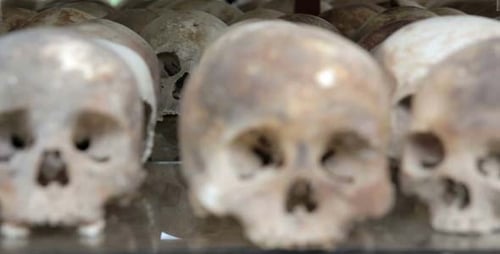 Skulls And Bones In Killing Field, Cambodia