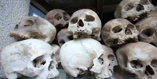 Skulls And Bones In Killing Field, Cambodia, Movin