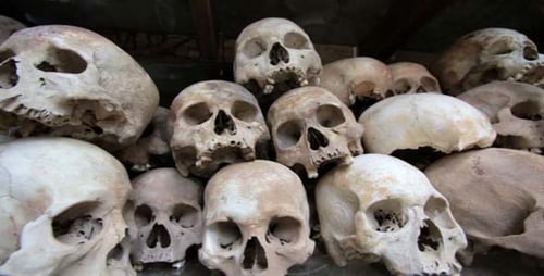 Skulls And Bones In Killing Field, Cambodia