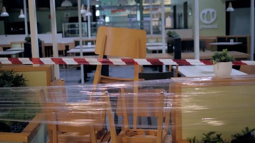 Food Court of the Shopping Mall Center is Closed for Quarantine Coronavirus Closed Restaurant Cafe