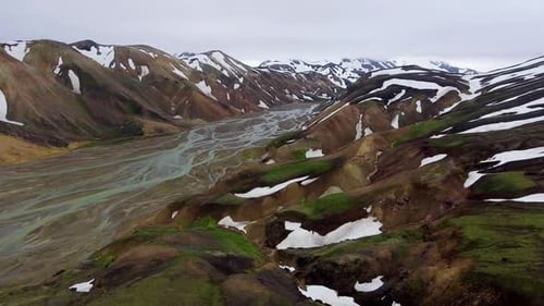 Drone Aerial Footage of Landmannalaugar Landscape in Iceland Highlands