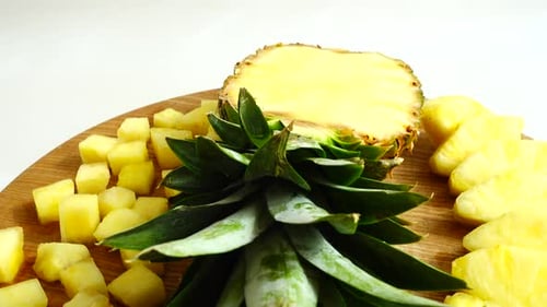 Fresh Sliced Pineapple on Cutting Board