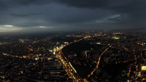 Night Aerial View of Cityscape Highway