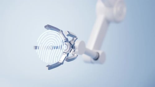 Mechanical arm with blue background