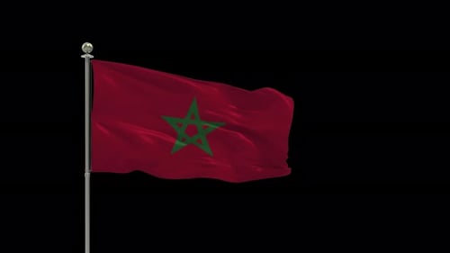 Waving Flag of Morocco on Flagpole with Alpha Channel