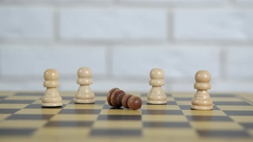 Chess Pieces with Fallen Pawn on Checkered Board