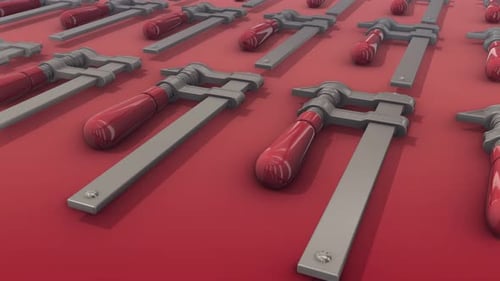 A Lot Of Table Clamps In A Row 4k