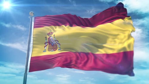 Spain National Flag Waving in Realistic 3D Animation