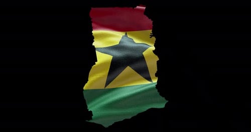 Ghana national flag background with country shape outline. Alpha channel animation