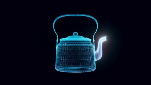 Holographic Teapot Wireframe Scan Technology Display Animation