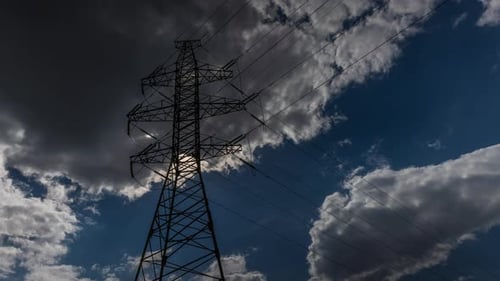 electrical mains, high-voltage tower, pylon with wires, power engineering