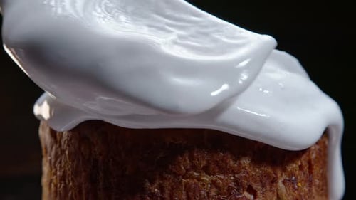 Process of Decorating Easter Cake with White Glaze Traditional Bakery