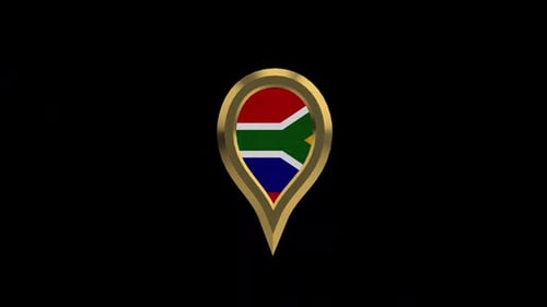 3D Golden Location Pin with South Africa Flag Animation