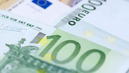 Close Up of Stacked One Hundred Euro Banknotes