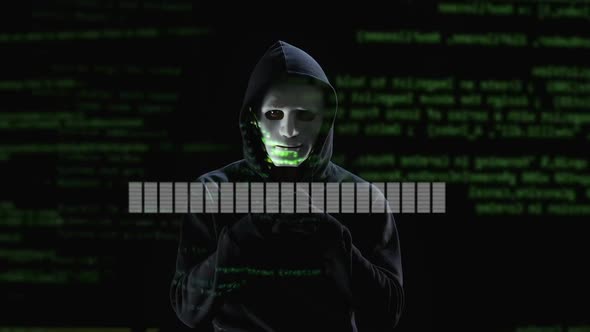 Professional hacker loading virus and copying secret information ...