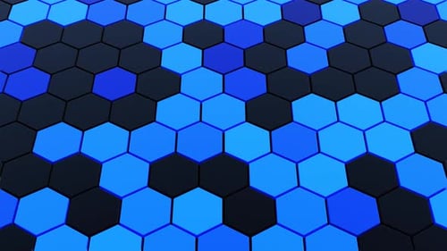 Fond d'animation abstrait en mosaïque hexagonale transparente bleu et noir, rendu 3D