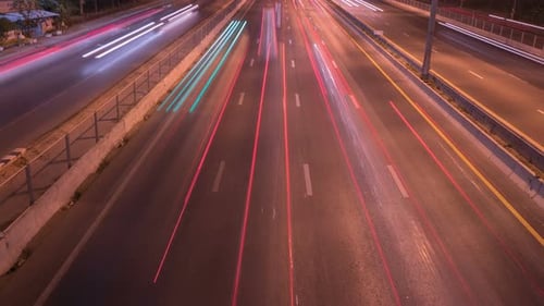 Night Highway Time Lapse with Streaking Lights