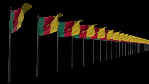 Cameroon Flags Waving on Flagpoles