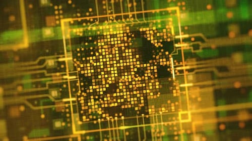 High-Tech CPU Circuit Board Data Flow Background Animation