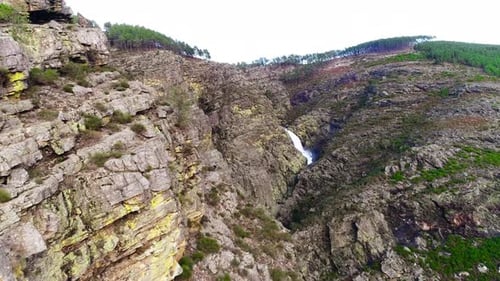Birds Eye View of Mountain Waterfall