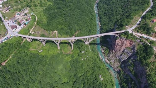 Aerial of Djurdjevica Arch Bridge in Montenegro