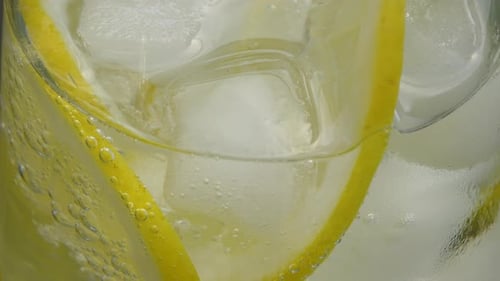 Close Up of Lemonade with Ice Cubes