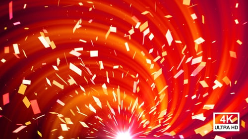 Vibrant Confetti Celebration with Red Swirling Background