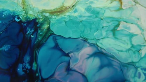 Abstract Fluid Paint Swirls in Dark Blue Turquoise