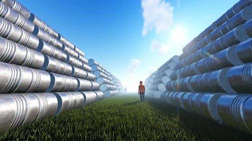 Industrial Progress Path: 3D Animation with Workers and Barrels